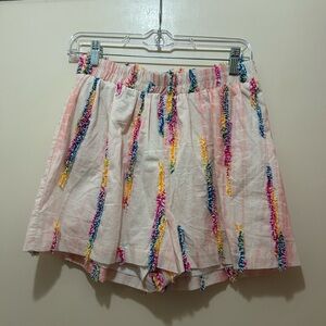 En Creme Pink High Waist Shorts with Colorful Stripes